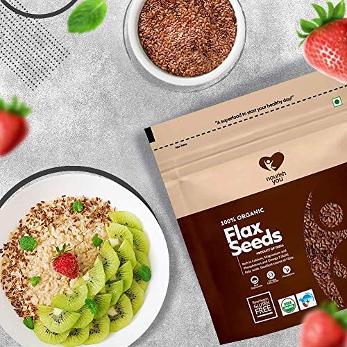 Image of Nourish You Raw Flaxseeds | Alsi Seed | Rich in Fiber and Omega-3 | Detox | Healthy food | Certified & Gluten Free | Flaxseeds for Hair Growth |Source of Iron & Dietary Fibre |Rich in Protein - Pack of 3 (450g)