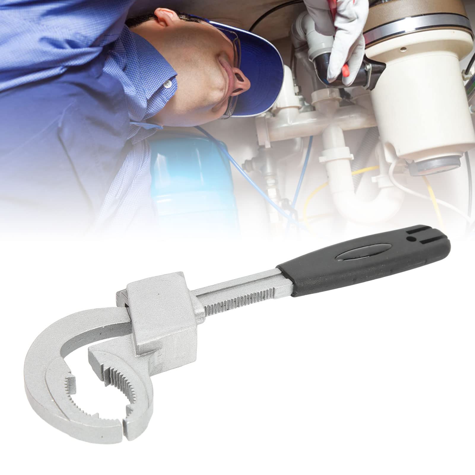 Llave universal de plástico ABS resistente al uso, llave de fontanero de gran apertura, diseño de dientes de tamaño ajustable, llave de fontanero, para el baño del hogar
