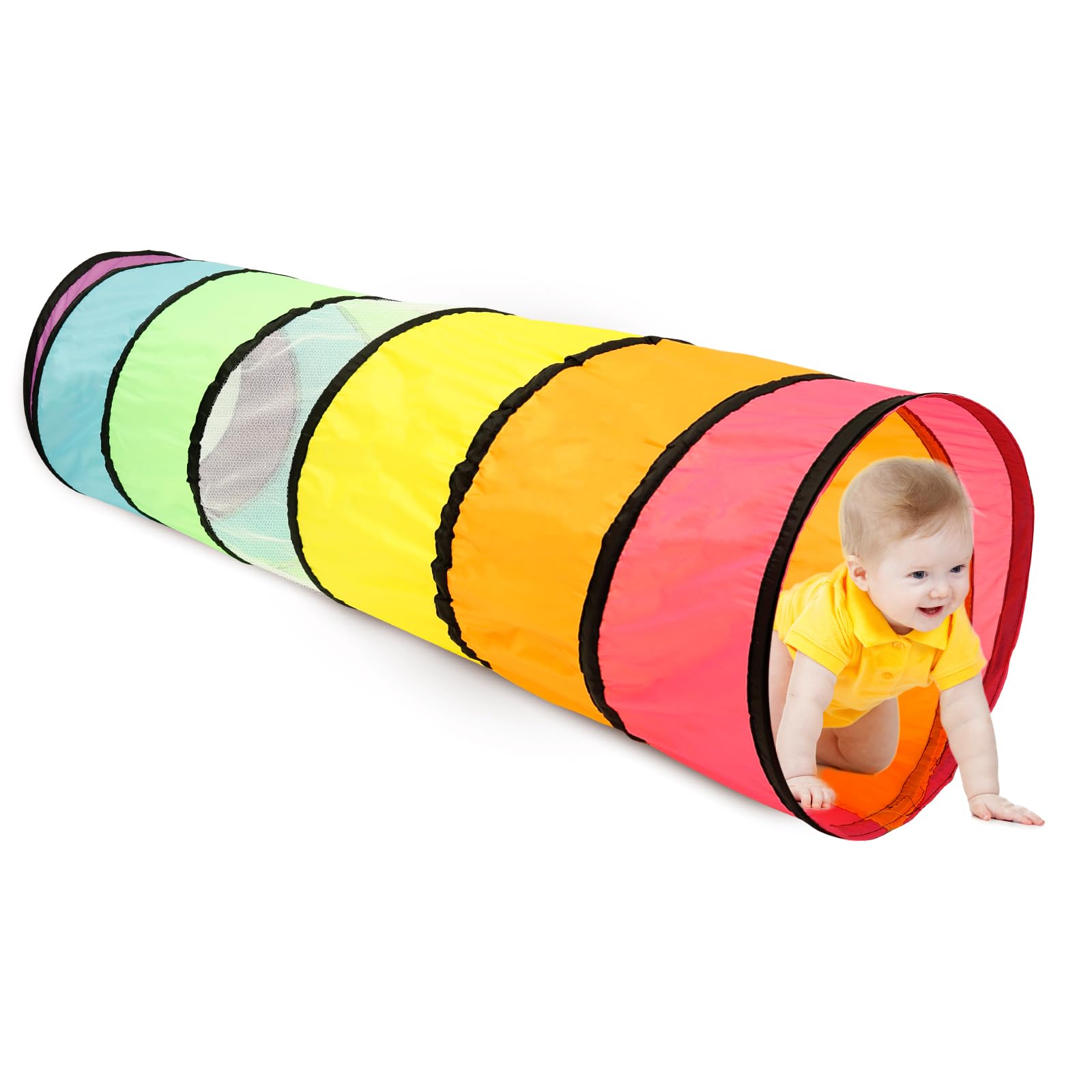 Play Tunnel for kids 6ft Round Opening Pop Up Crawl Through Tunnel for Toddlers Babies Children or Pets with Storage Bag Collapsible Gift Boy and Girl Indoor Outdoor Game