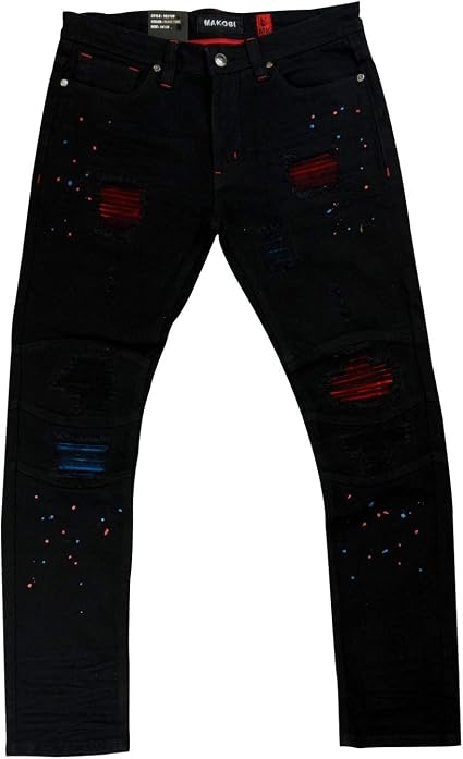 Red Paint Splatter Biker Jeans - 48x34 