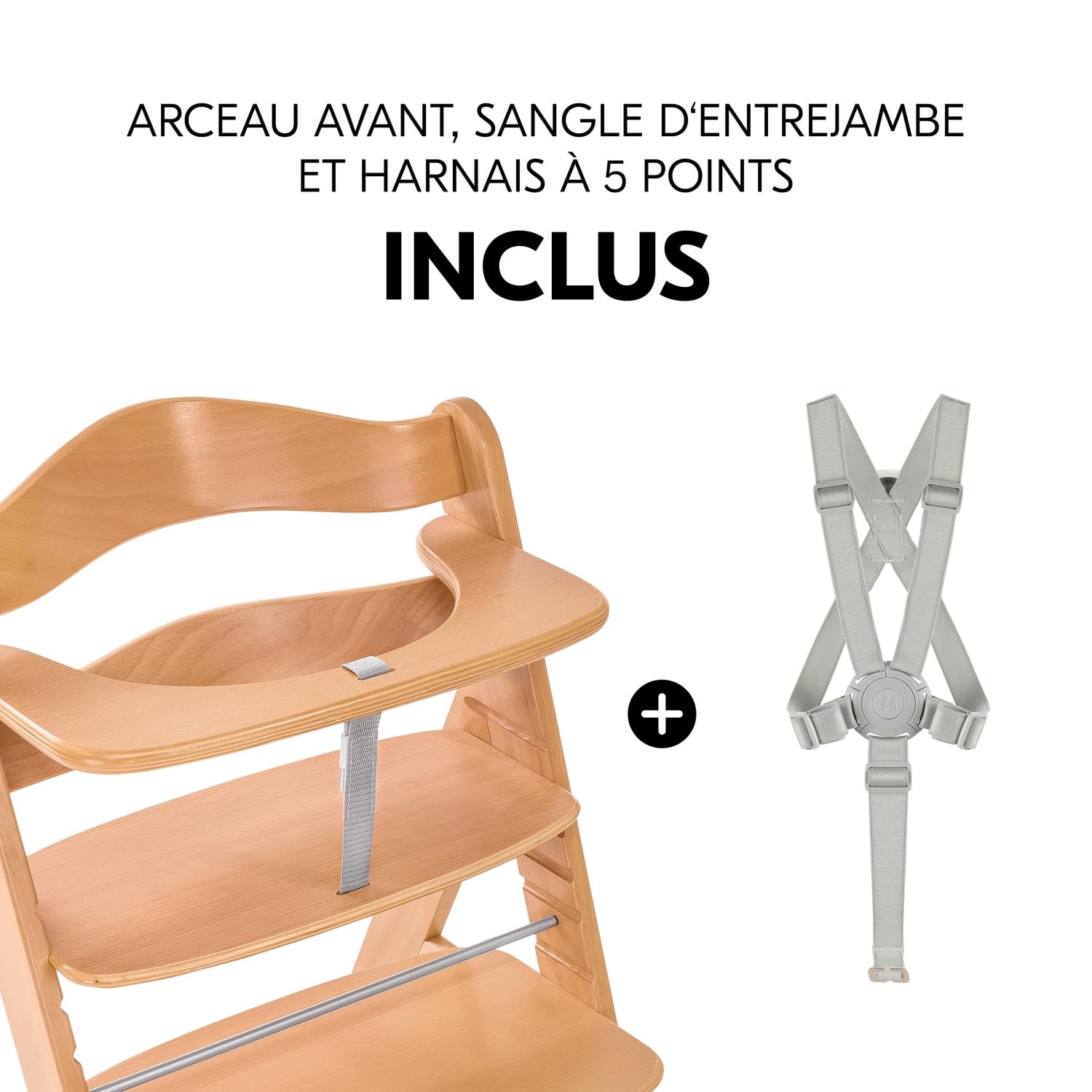 hauck Chaise Haute Bébé Alpha Plus, Évolutive dès 6 Mois, Inclus Harnais 5 Points, Barre de Sécurité, Réglable, Jusqu'à 90 kg, Bois FSC - Nature