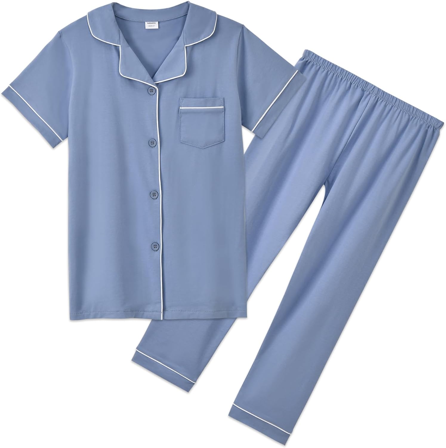 Aablexema Unisex Kids Pajamas Set Cotton Short Sleeve Sleepwear Button-Down and Pant Set for 5-13y