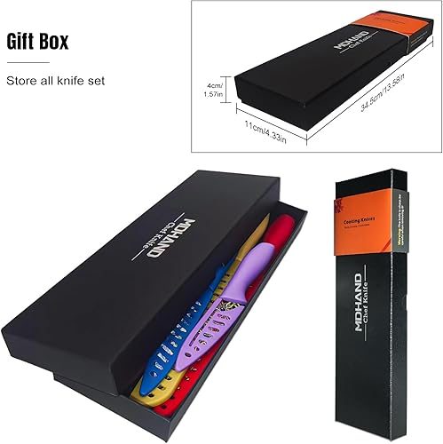 Miniatura 7 de MDHAND Juego de cuchillos de cocina de 12 piezas con funda de 6 cuchillos y caja de regalo, juego de cuchillos coloridos de acero inoxidable con