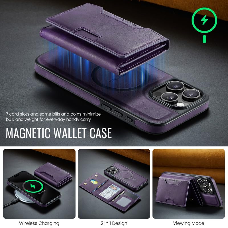 Funda iPhone 15 Pro Max anticaída lila que soluciona el robo de datos con billetera RFID 3