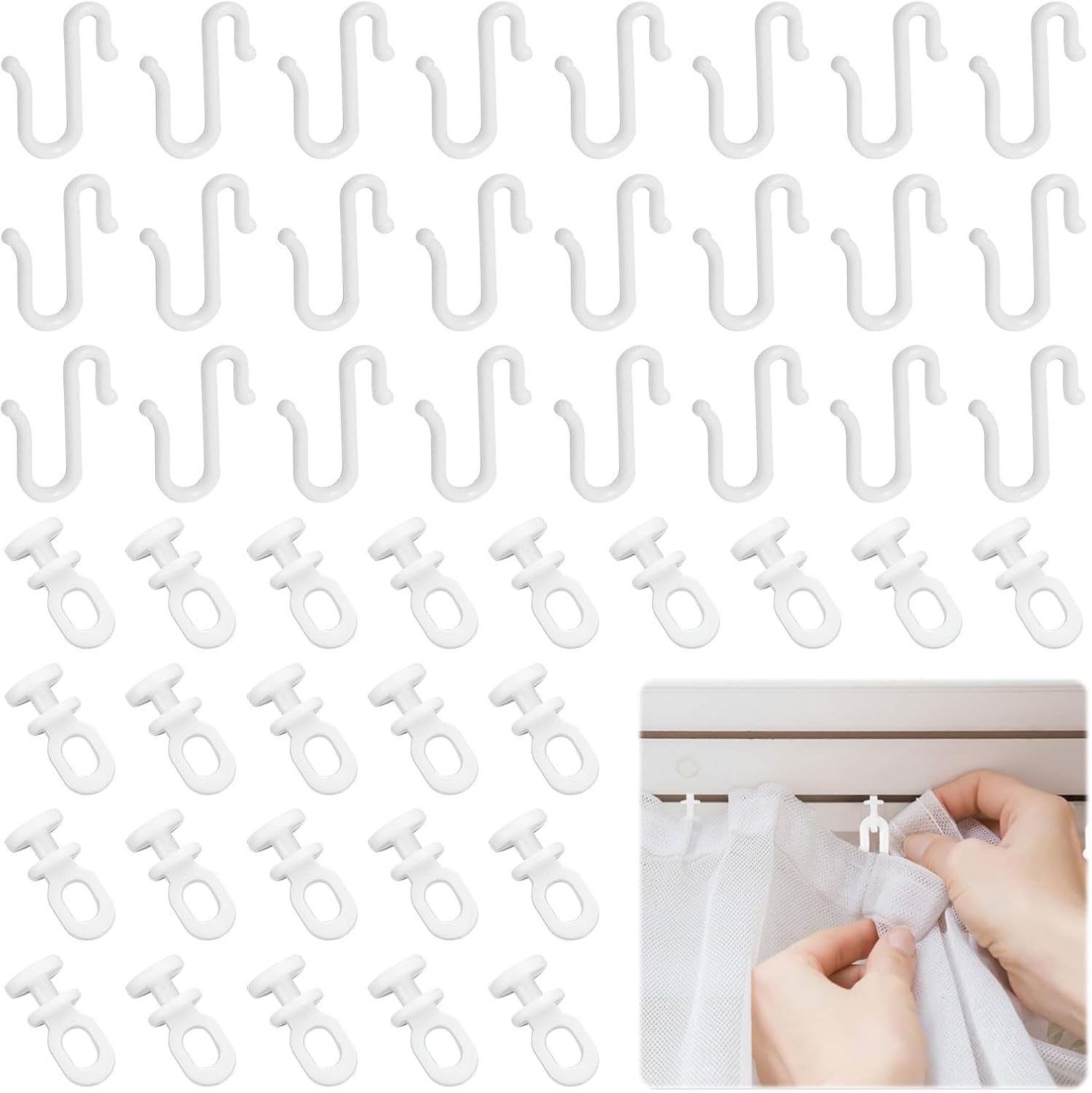 48PCS Curtain Glider Hooks Set,SShaped Flexible Shower Curtain Hooks
