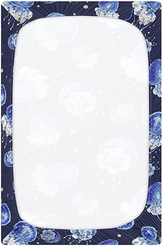 Miniatura 3 de Bonita sábana bajera para cuna de medusa azul marino para niñas y niños pequeños, sábana bajera ajustable para cuna para niños, cama de guardería,