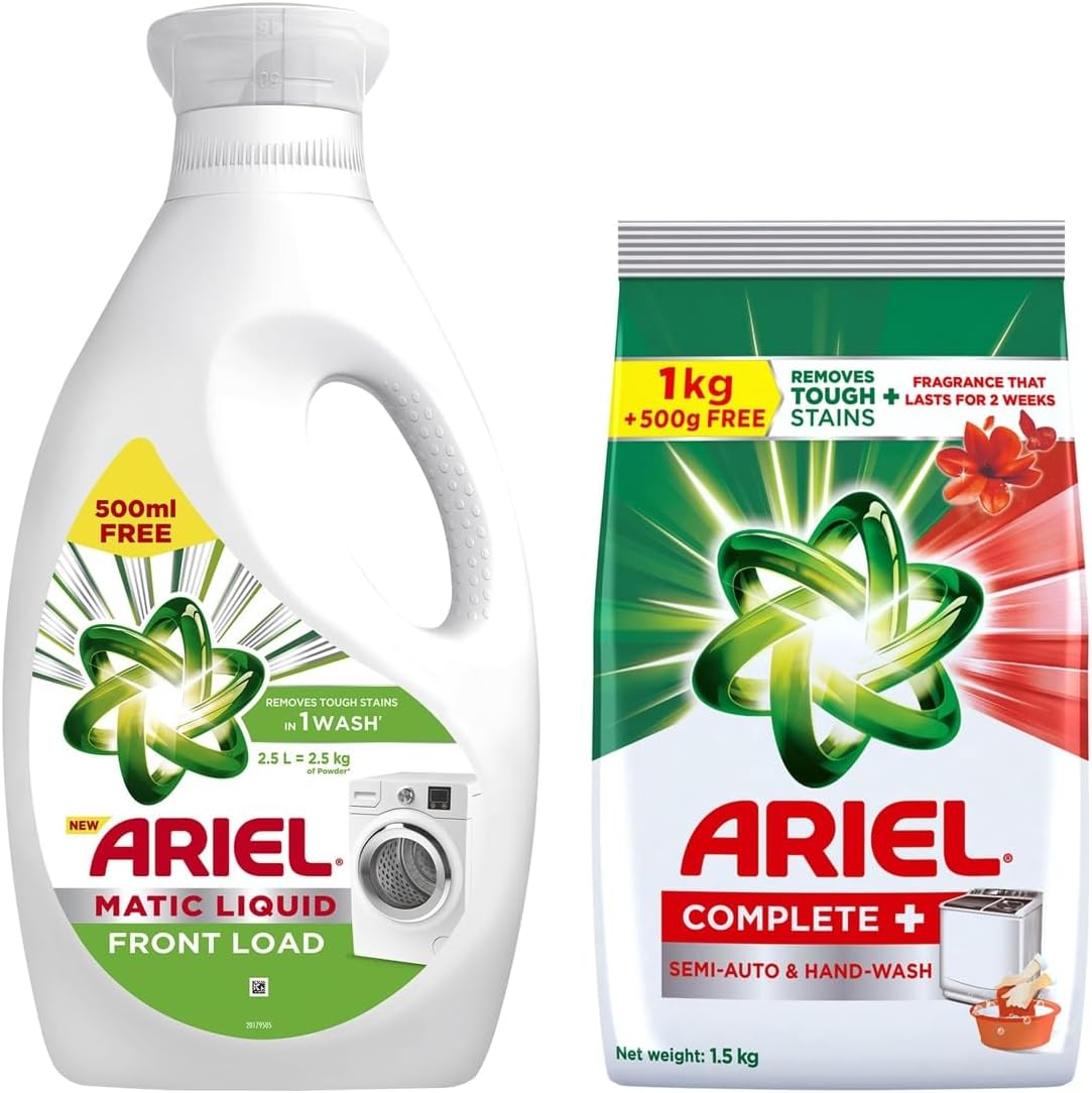 Matic Liquid Detergent Front Load 2 Ltr + 500Ml Free & Complete Detergent Washing Powder - 1 Kg With Free Detergent Washing Powder - 500 G