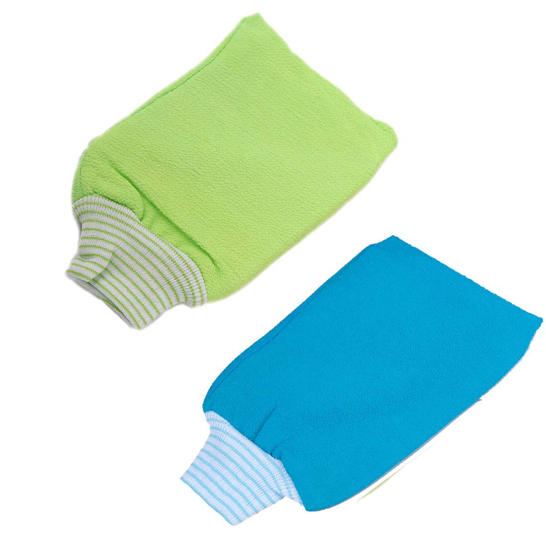 2 Pack Mens Body Exfoliating Bath Mitt Hammam Shower Gloves Hand Scrub Towel for Women Green & Blue