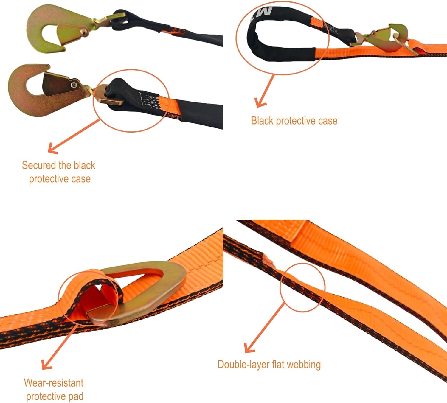 Heavy-Duty Soft V-Bridle Strap, 2" x4'Tow Strap with w/Snap Hooks 1 Pack,and Axle Straps 2"x36" with D-Ring 2 Pack,Center for Car Hauler,Rollback,and Flat Bed,Tow Truck& Others
