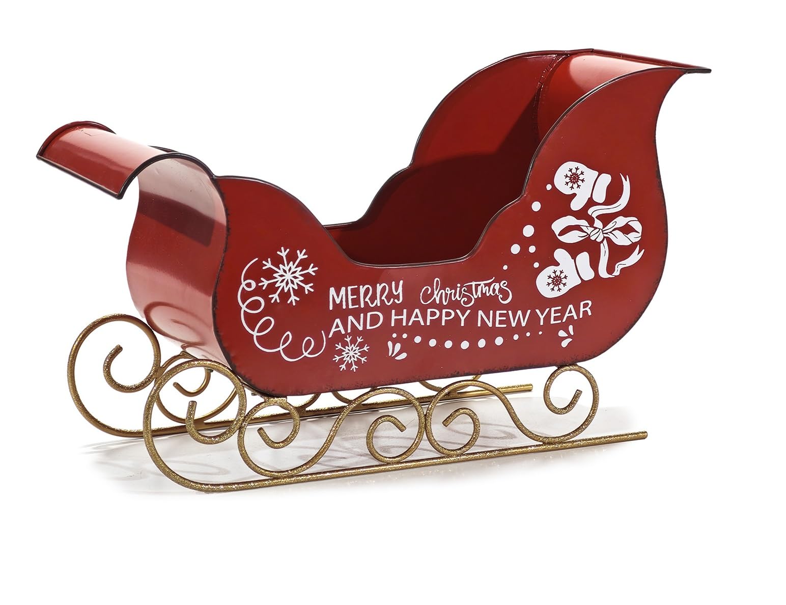 Slitta di Babbo Natale Rossa Porta Regali Doni ai Bambini in Metallo cm 40 con Rifiniture in Oro allestimenti Decorazioni Natalizie complemento d'arredo casa o Albero di Natale