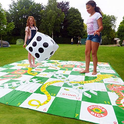 Giant Snakes and Ladders Game 3 Metres x 3 Metres PVC Durable Mat and Inflatable Dice - Giant Garden Game for Players of All Ages