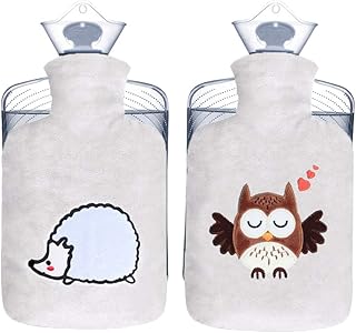TONGMO 湯たんぽ かわいいカバー付き 容量 1.8L 2個セット湯タンポ お湯入れ 電気不要 柔らか ゆたんぽ 防寒グッズ あったかグッズ 足 冷え対策 生理期最適（ハリネズミとフクロウ１）