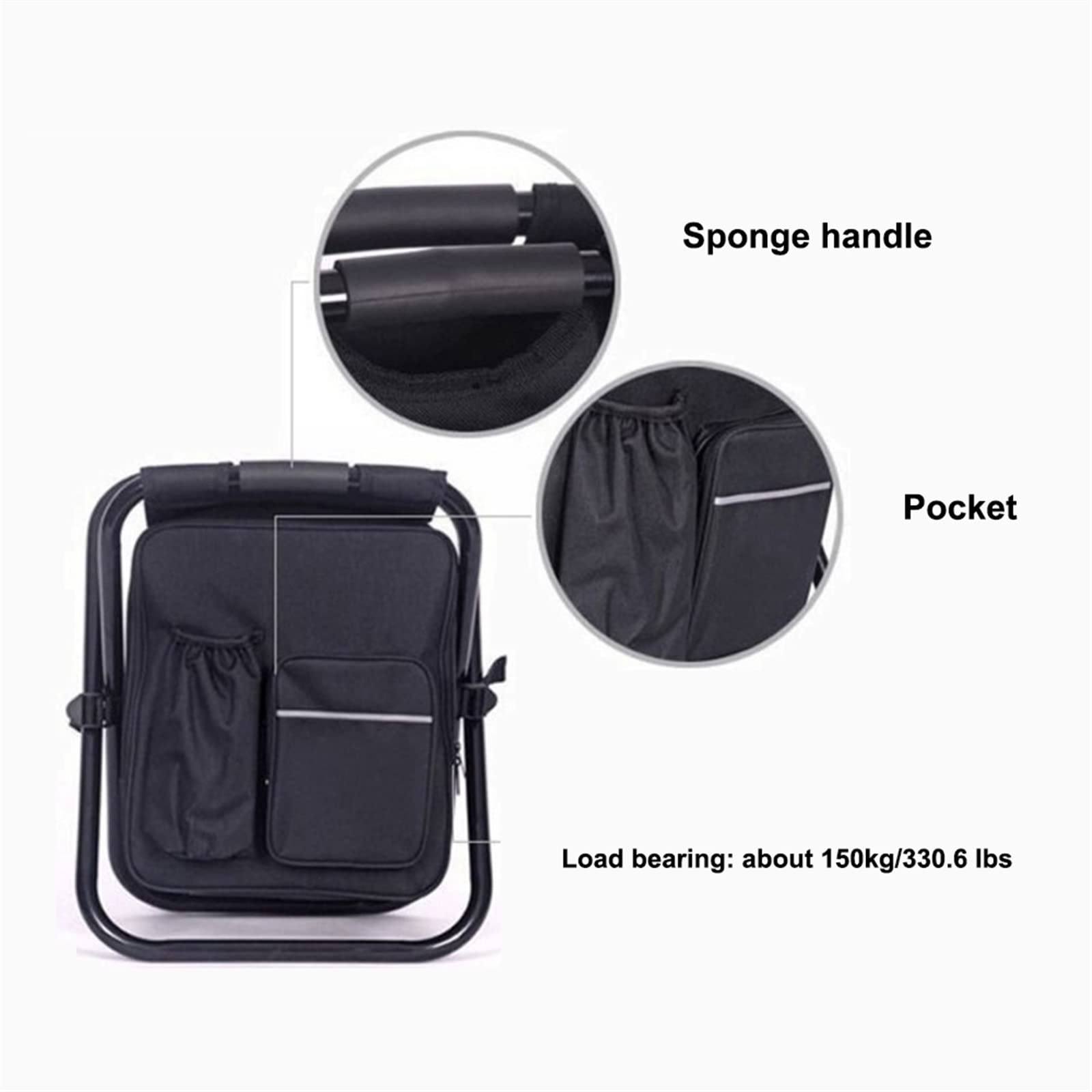 Mini sedia da pesca, sgabello pieghevole da campeggio, all'aperto, spiaggia, pesca, sgabello pieghevole con borsa per il ghiaccio isolante, zaino in spalla, picnic, viaggi (blu)