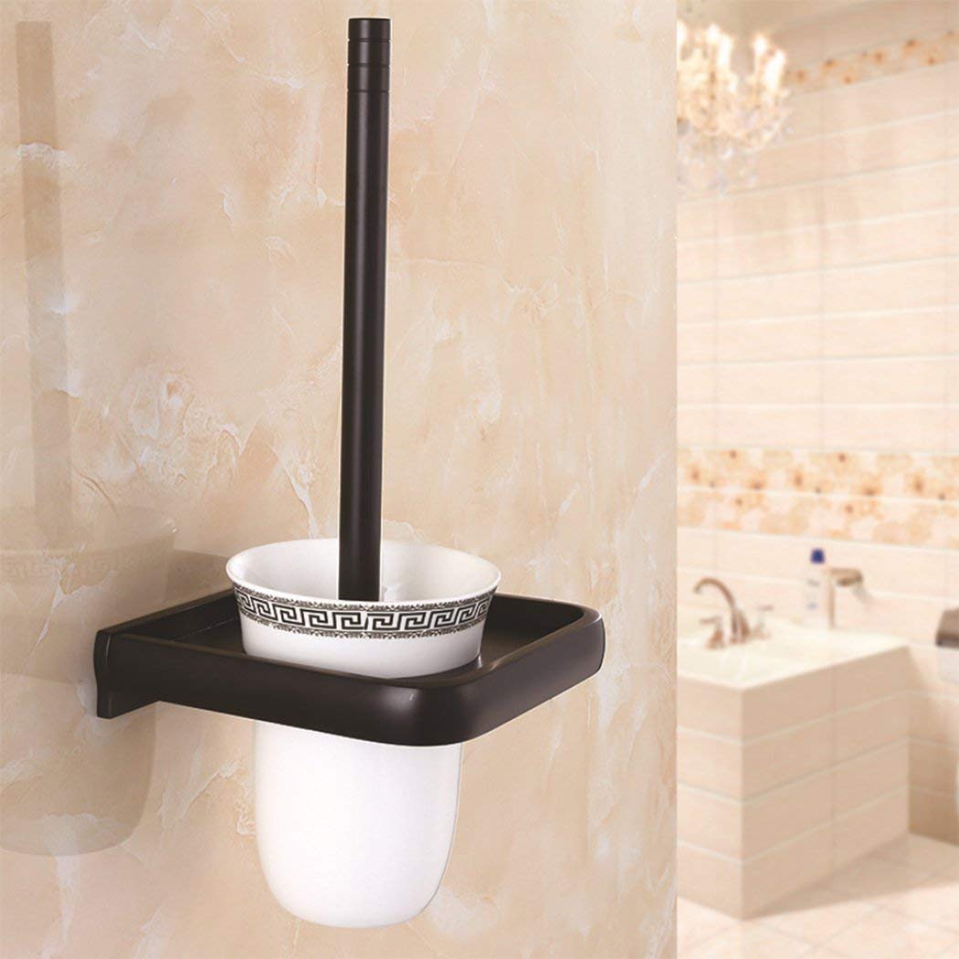 GZZ Conjunto de Cepillo Retro para Inodoro, Soporte de Cepillo de Inodoro de Aluminio Accesorios de Inodoro Negro Cepillo de tazón de Inodoro Continental Cepillo de baño de Pared