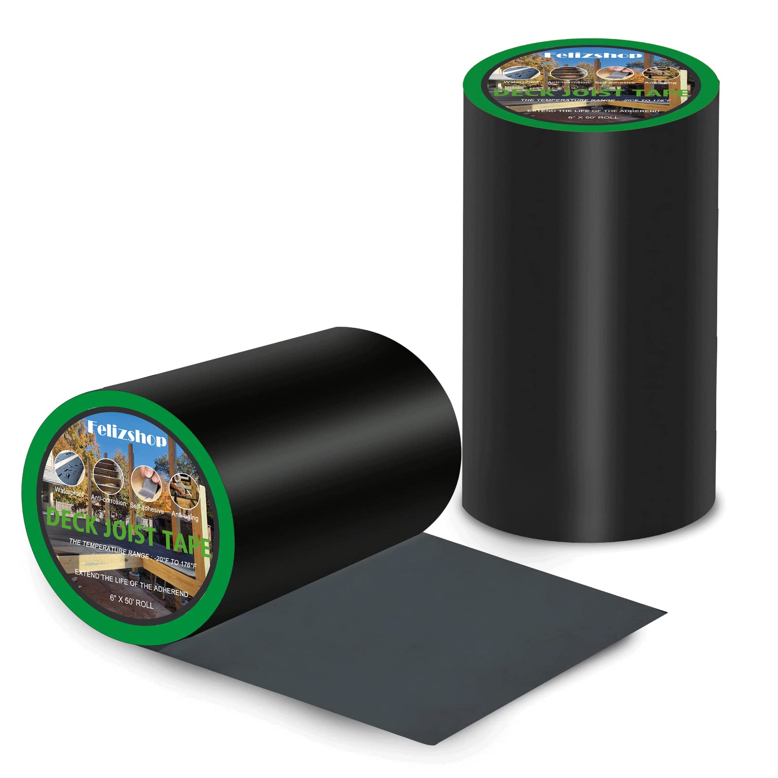 Cinta de vigueta para terrazas de 6 x 50 pies, cinta impermeable de butilo para vigas de madera y vigas de construcción, cinta intermitente de butilo para parte superior de vigas, borde y