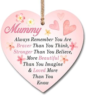 Mummy You Are Braver Stronger | A present for mum | I love you mum present gifts | Worlds best mum | handmade plaque presents | heart wooden hanging plaques | H0040 (13cm x 13cm)