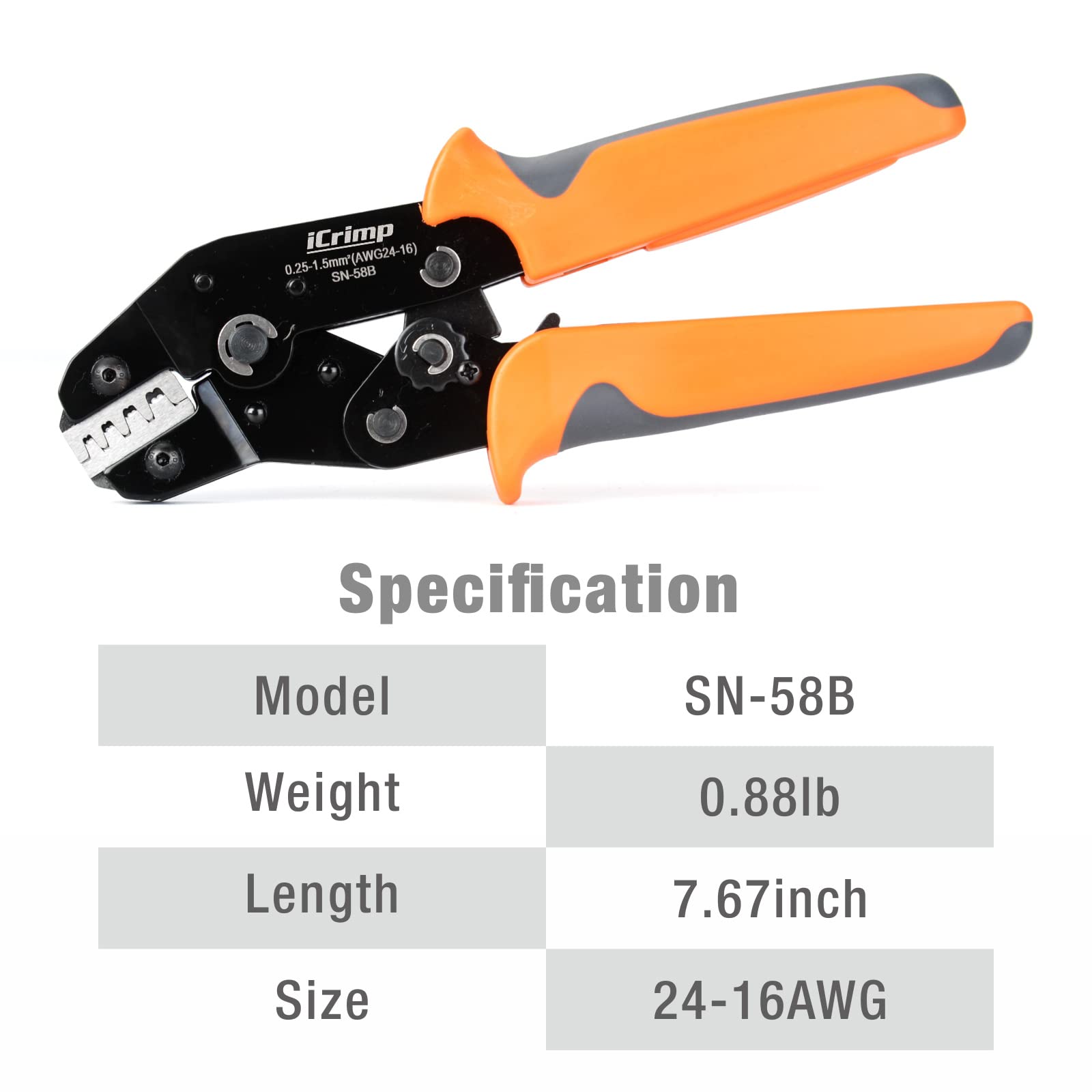 iCrimp SN-58B Crimpatrice a mano 0,25-1,5 mm² per crimpare connettori a spina non isolati, scollegamento rapido femmina a canna aperta
