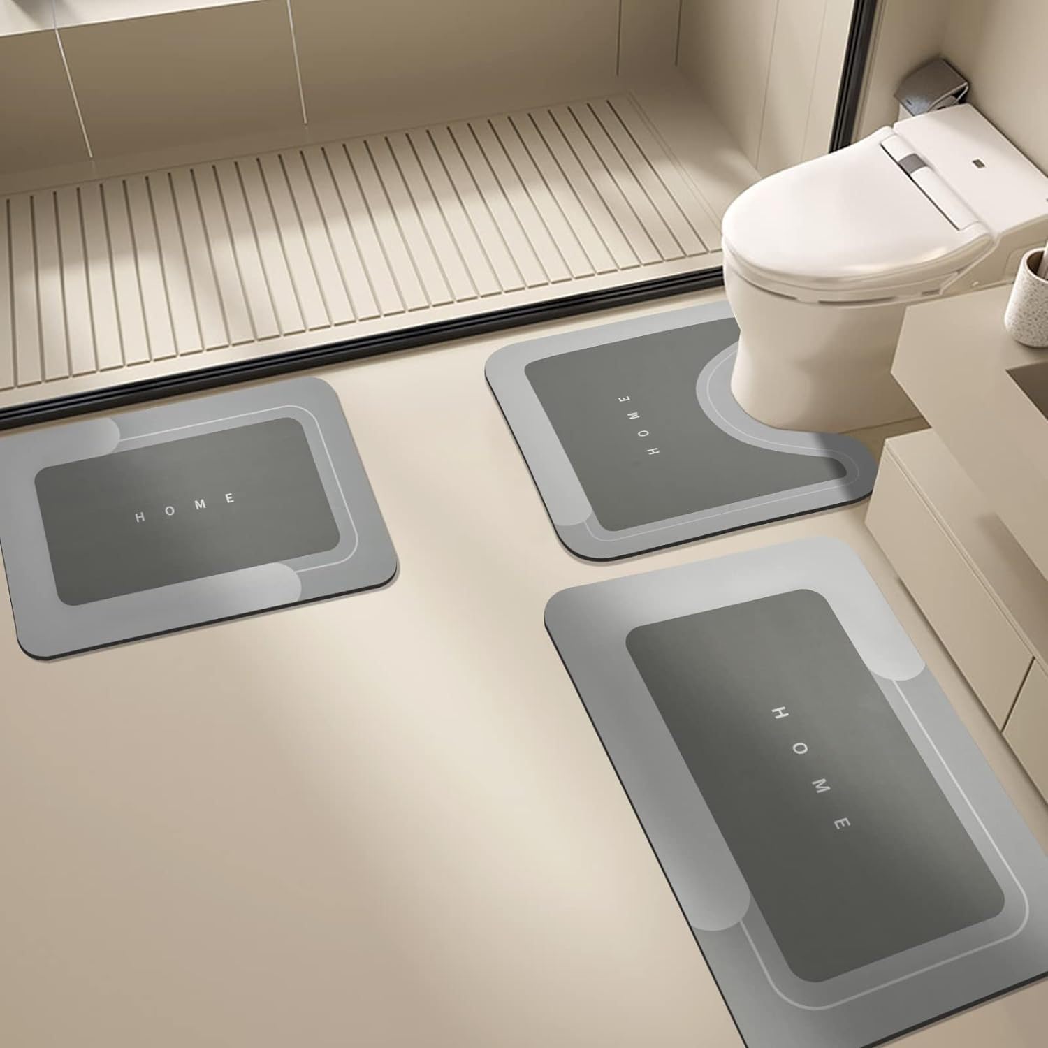 Tappeto Bagno Modello Grigio Scuro Tappeti Bagno 3 Pezzi Asciugatura Rapida Diatomite Facile da Pulire Doccia Antiscivolo Assorbente Set Tappeti 3 Pezzi