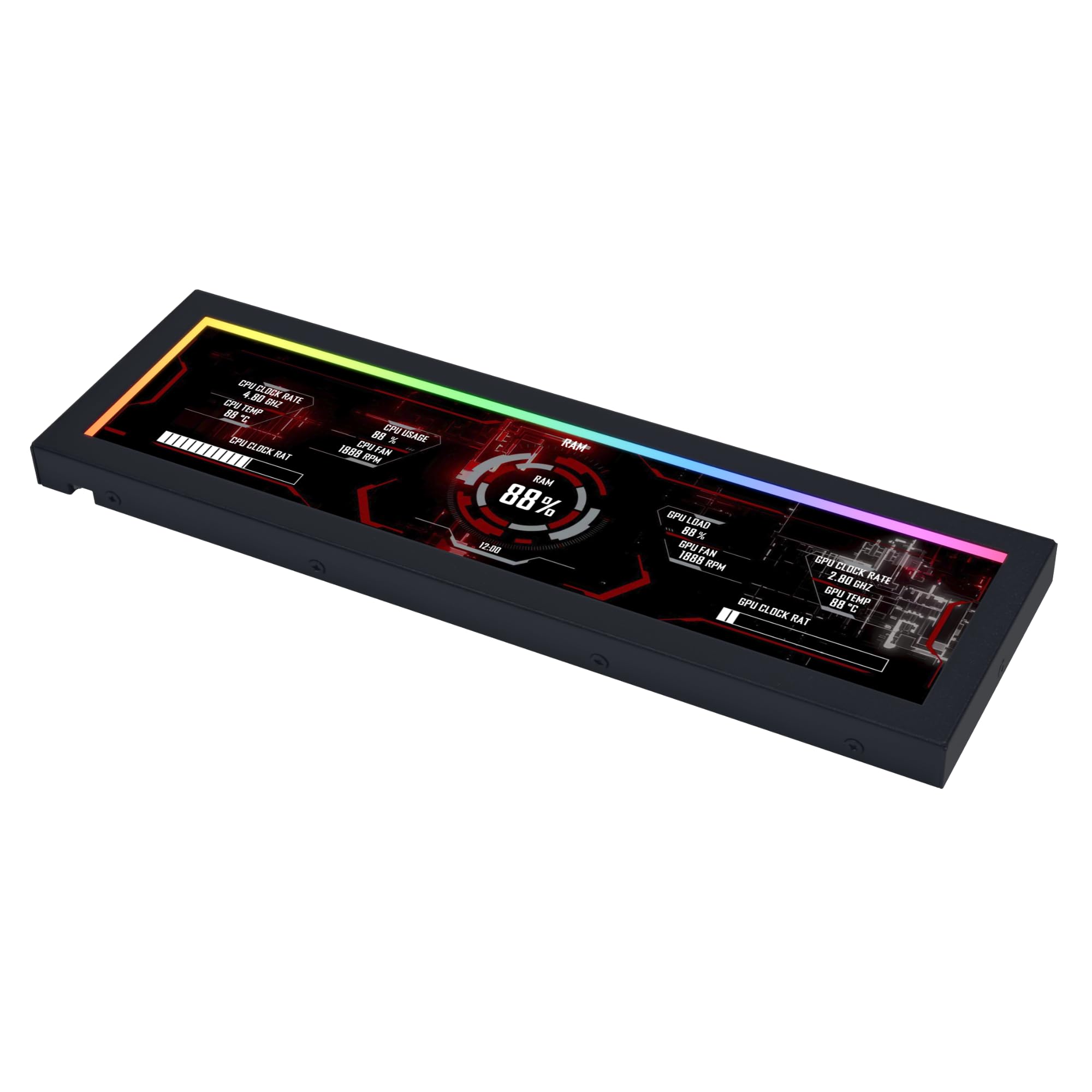 Lian Li 8,8" Universal Screen Schwarz – USB Hardware-Monitor mit 1920×480 Auflösung, 500 nits Helligkeit, flexiblen Montagemöglichkeiten und ARGB-Randbeleuchtung