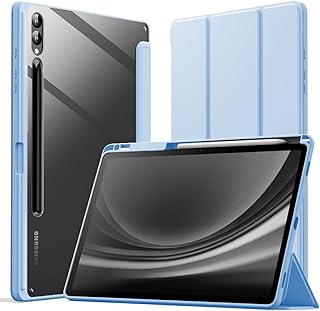 جراب تابلت شفاف ورفيع مصنوع من البولي يوريثين المقاوم للحرارة متوافق مع سامسونج جالاكسي تاب S9+ 12.4 بوصة من نيكست ستور، جراب حماية خلفي مغناطيسي مزود بحامل قلم مدمج وخاصية السكون التلقائي، أزرق فاتح