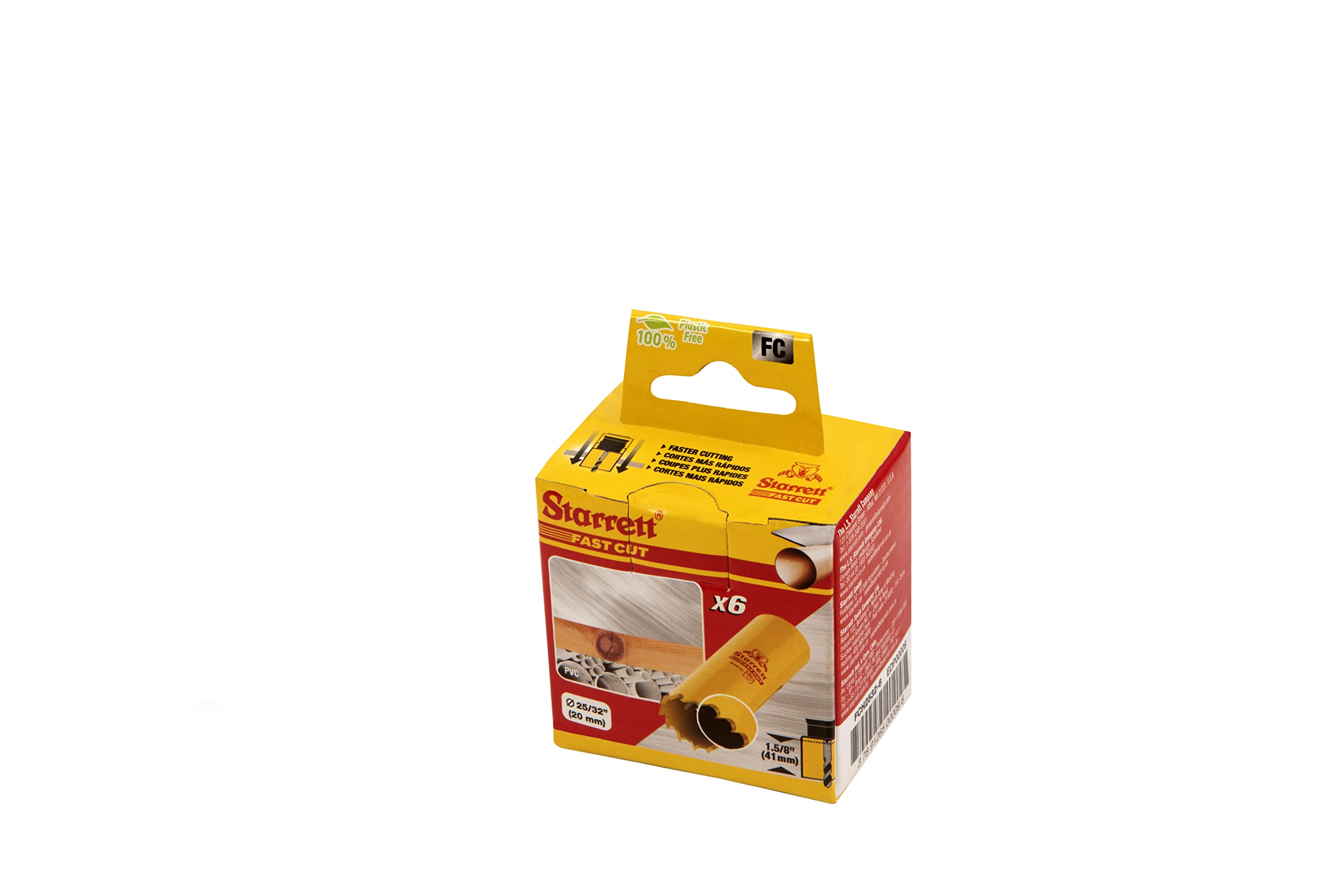 Starrett HSS FCH2532-6 - Juego de 6 sierras perforadoras bimetálicas de cobalto de corte rápido, para chapa de acero inoxidable suave, madera, plástico, varios materiales, 20 mm