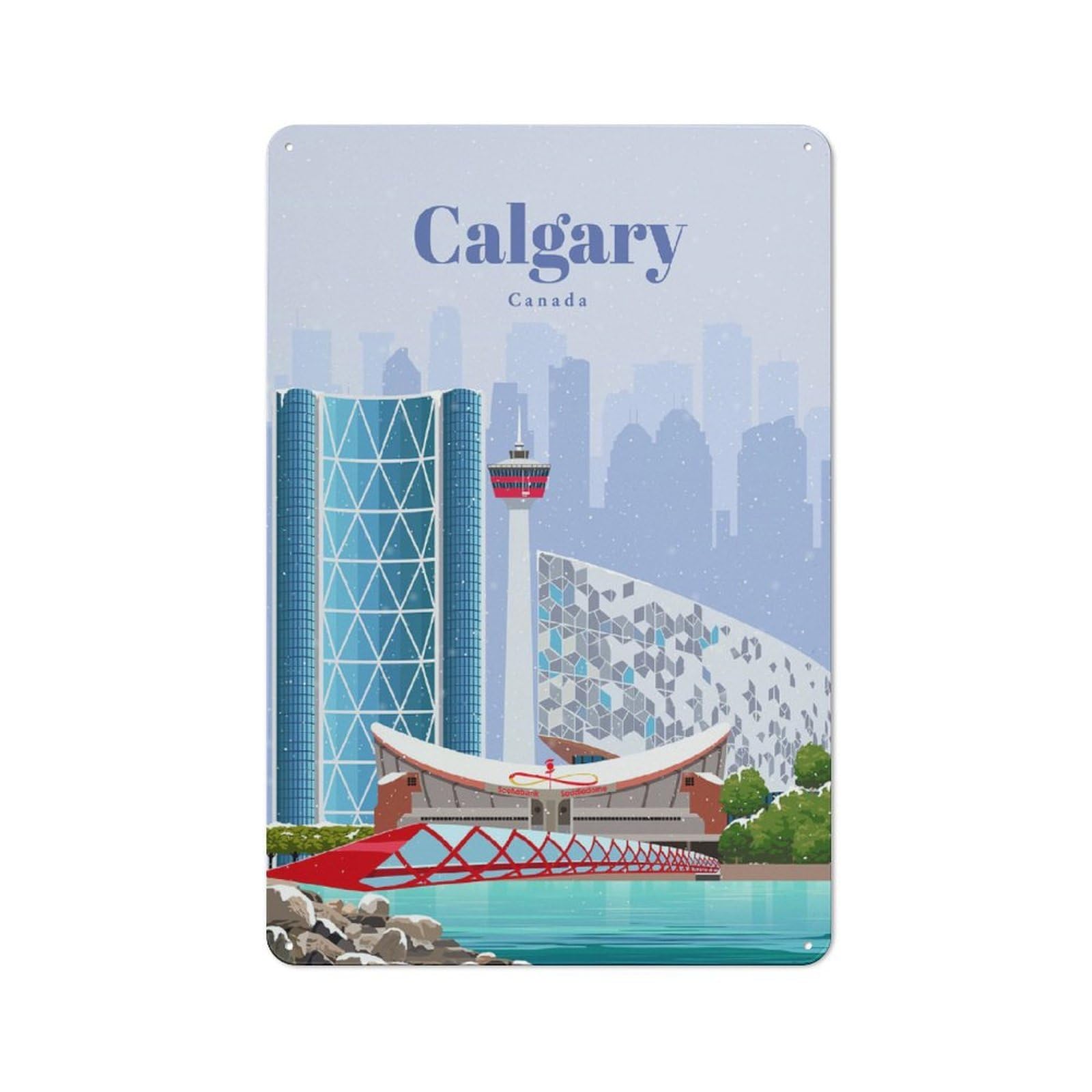 Junmoney Travel To Calgary Rustic Metal Plaque 30X20cm For Hobby Room Or Studio, For Creative Interior Collectors
