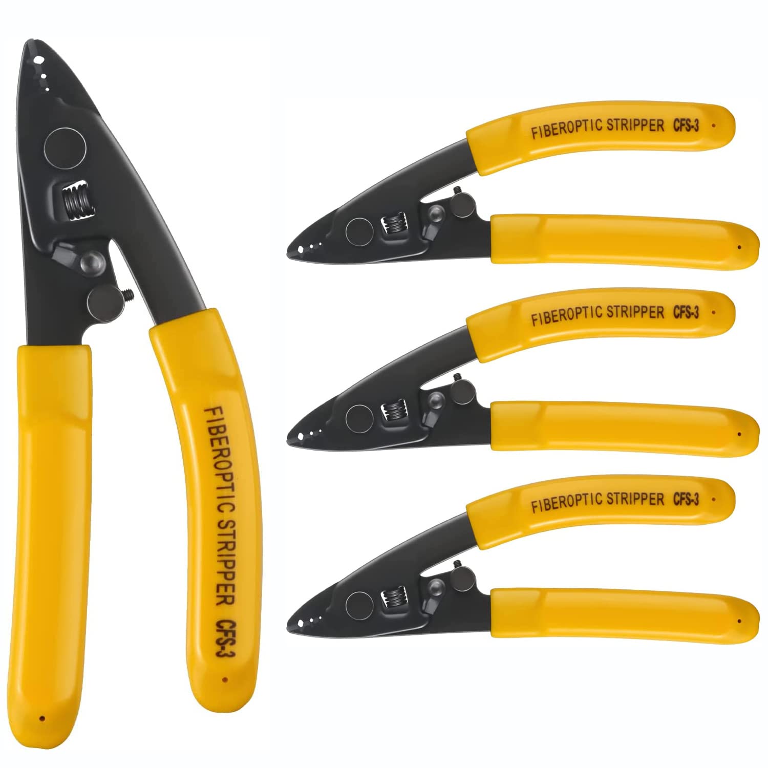 Duogalia 4PC CFS-3 Fiber Optic Stripper 3 Port Hole Fiber Optic Stripping Tool with 6" handle - Hex Key Adjustable For Jacket, Buffer, and 125μm-250μm