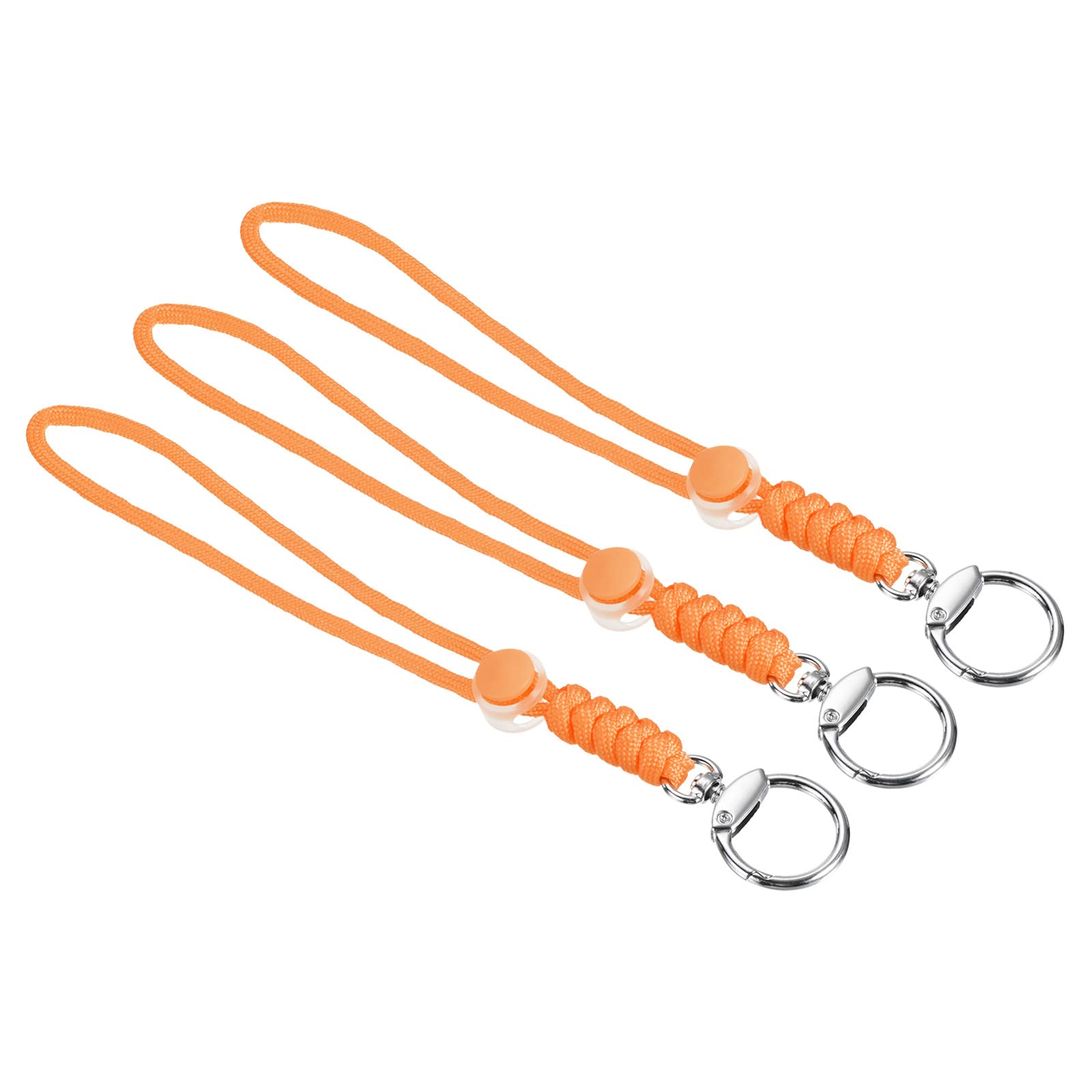 PATIKIL Paracord Lanyard with Clasp 9 Inch, 3 Pack Wrist Keychain Cord Metal Hook Strap for Keys Whistle ID Card Badge Holder Orange