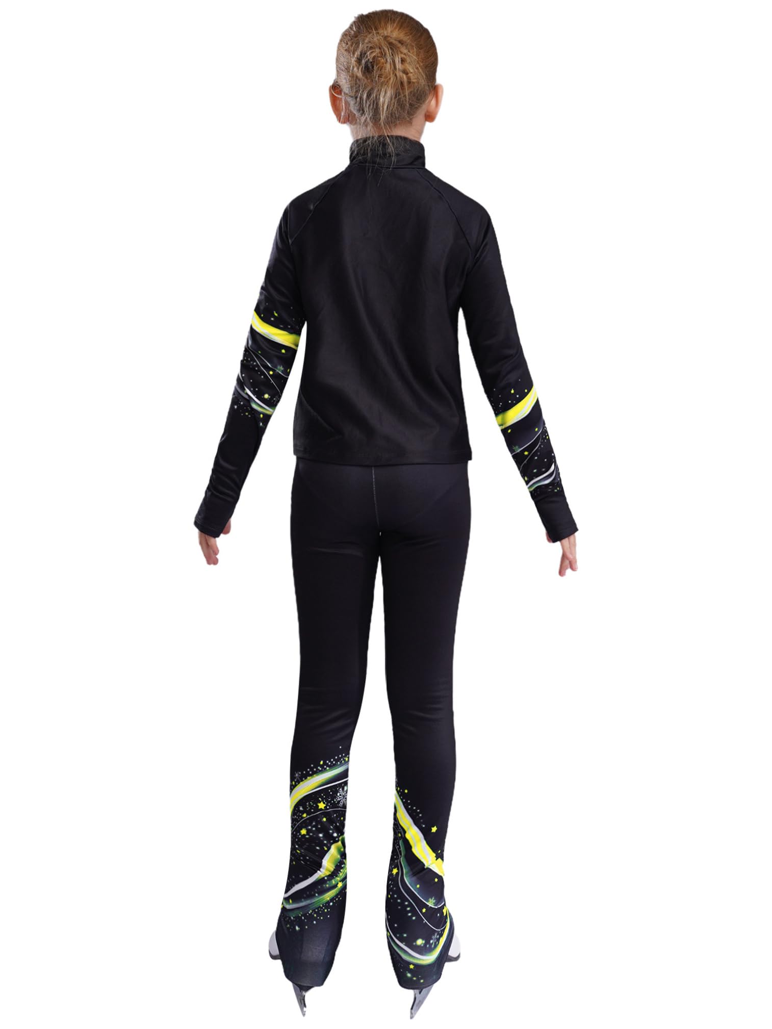 ranrann Ensemble Patinage Artistique Fille Veste Chaud Polaire avec Pantalon Collant Legging Tenue Patinage sur Glace Sport A Jaune fluo 9-10 ans
