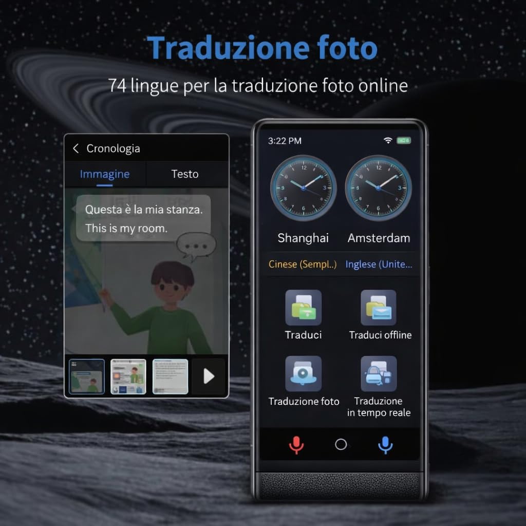 California PRO 2026, Traduttore Vocale Istantaneo Senza WiFi, Schermo Touch 4 Pollici, Alluminio Premium, 142 Lingue Online 22 Offline, Traduttore Portatile con IA