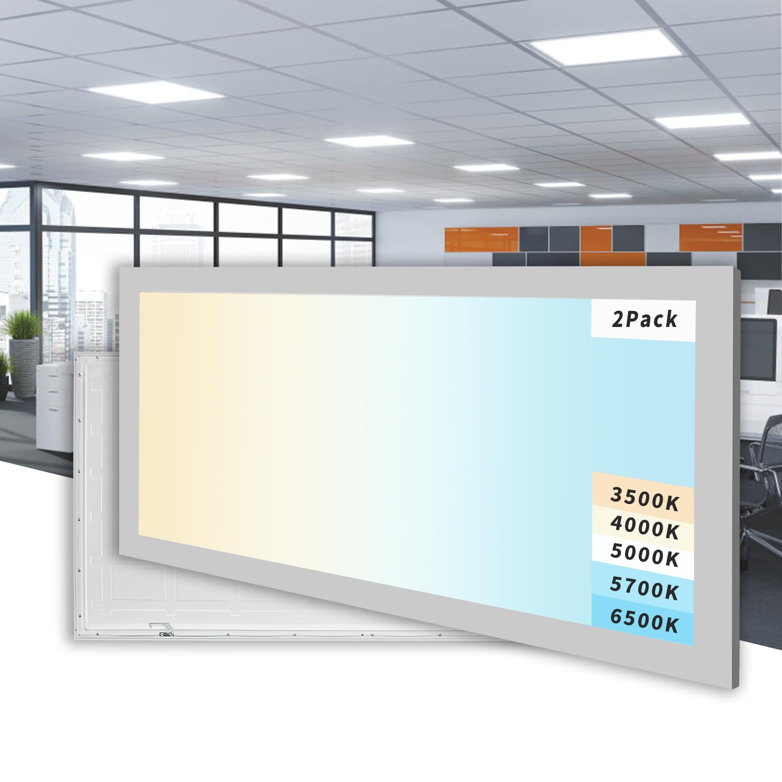 RG RayGalax 2 Pack 2x4 LED Flat Panel Light, 5 CCT 5 Power Modes