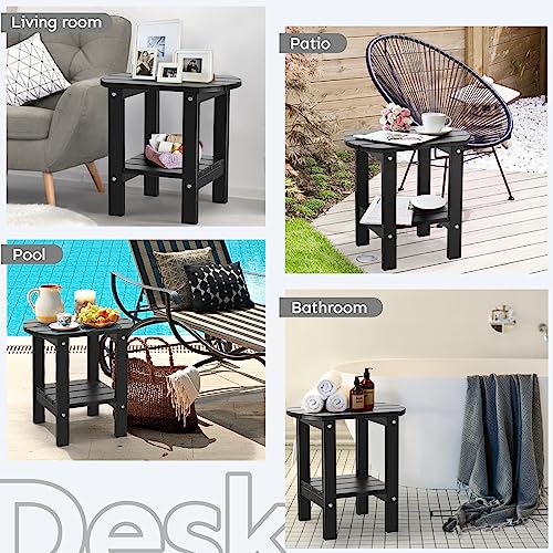 Pasamic Double Adirondack Oval Outdoor Side Table, 17" Hdpe Side Tables, Weather Resistant End Table For Patio, Backyard, Pool, Indoor Companion, Beach, Easy Maintenance, 2Pc (Black) #TOP6