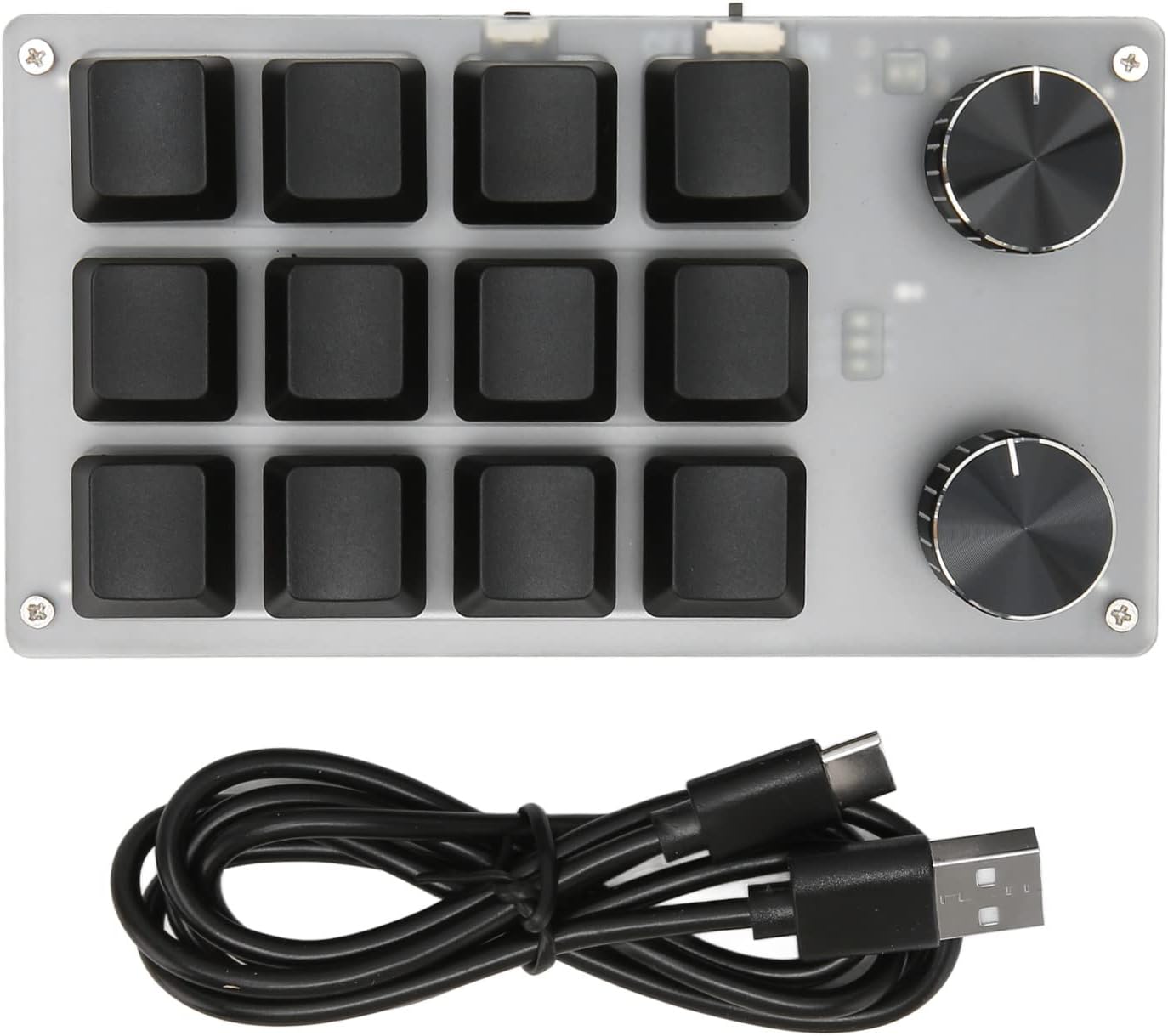 EBTOOLS Mini Keypad, Knob Design Red Switch One Handed Mechanical Programmable Keypad, Wires USB BT Dual Mode, for for Vista, for Linux, for OS X (12 Keys with 2 Knobs)
