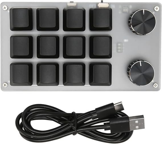 EBTOOLS Mini Keypad, Knob Design Red Switch One Handed Mechanical Programmable Keypad, Wires USB BT Dual Mode, for for Vista, for Linux, for OS X (12 Keys with 2 Knobs)