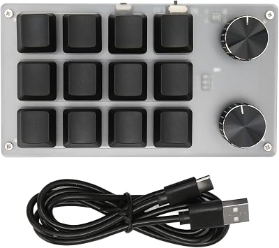 EBTOOLS Mini Keypad, Knob Design Red Switch One Handed Mechanical Programmable Keypad, Wires USB BT Dual Mode, for for Vista, for Linux, for OS X (12 Keys with 2 Knobs)