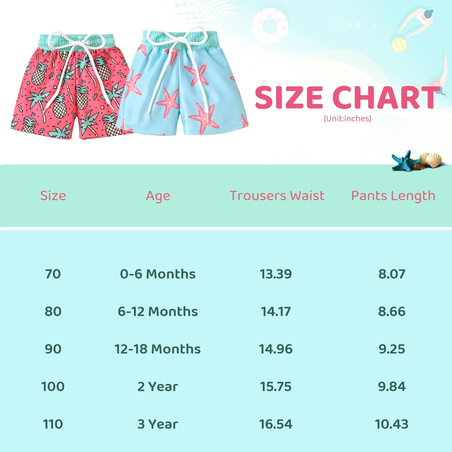 HIHA Toddler Baby Boy Swim Trunks Cartoon Pattern Hawaiian Beach Shorts Board Shorts Swimwear - Image 8