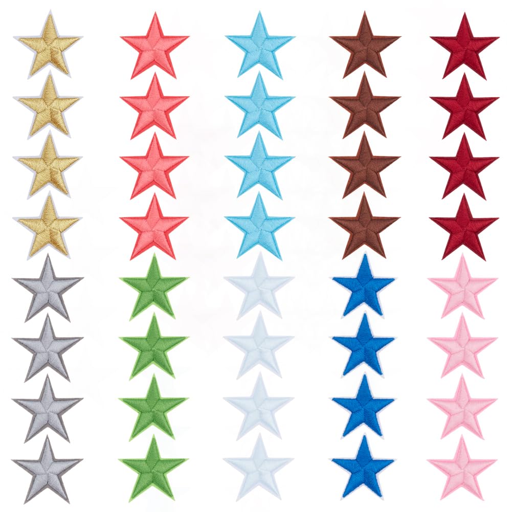 HOBBIESAY 40Pcs 10 Colors Star Applique Colorful Star Badge Patch Embroidered Star Patches Iron on/Sew on Appliques for Clothing Jacket Hat DIY Crafts Decorations