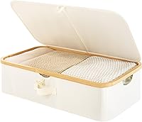 Vista 1 de StorageWorks Underbed Storage Box with Bamboo Frame, 42L Flip-Top Under Bed Container for Blankets, Bed Sheets, Coverlets and Towels, Beige
