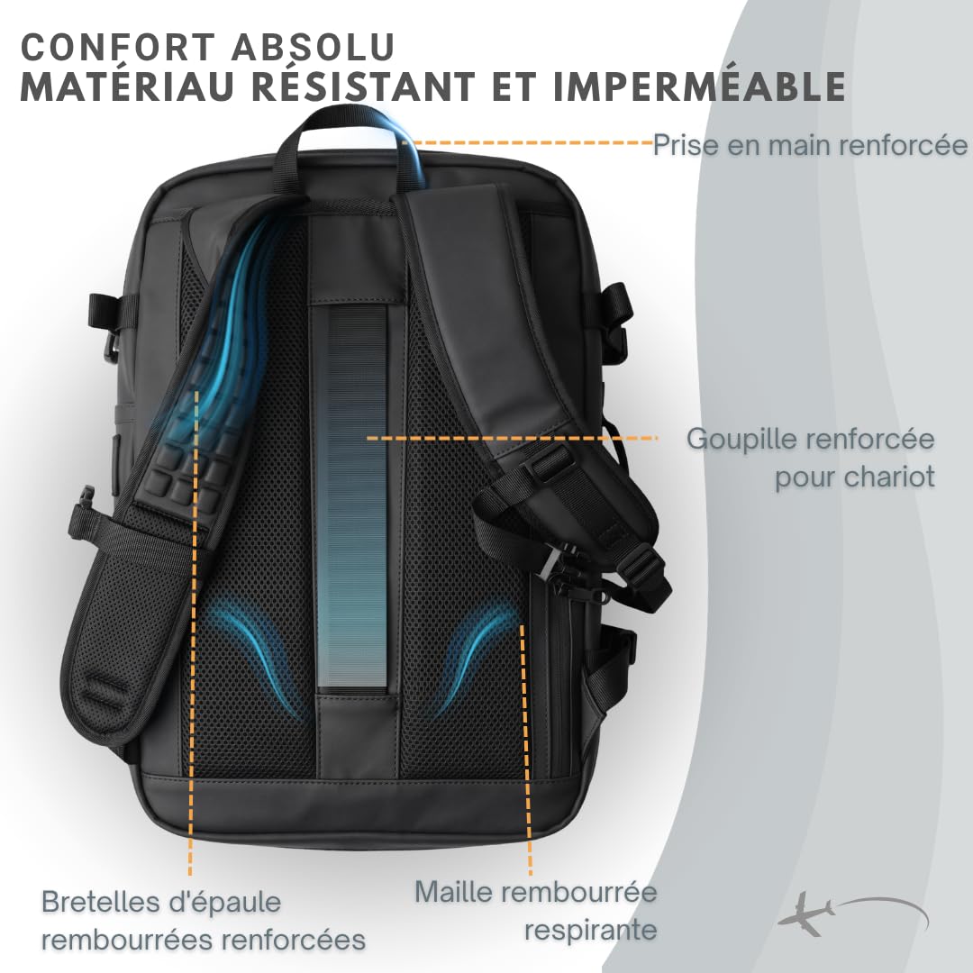 Sac de Voyage Sous Vide – Avion Bagage Cabine Avec Ouverture Valise (Noir)