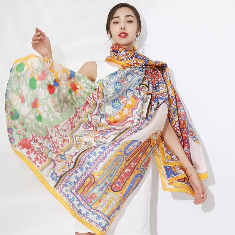 DANA XU Women's 100% Mulberry Satin Silk Pashmina Shawl Wraps Extra Large Floral Scarf for Evening Dresses, Soft Oversized - Image 7