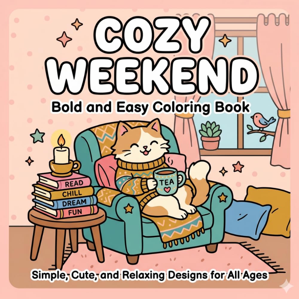 COZY WEEKEND Bold and Easy Coloring Book: Simple, Cute and Relaxing Desings For All Ages