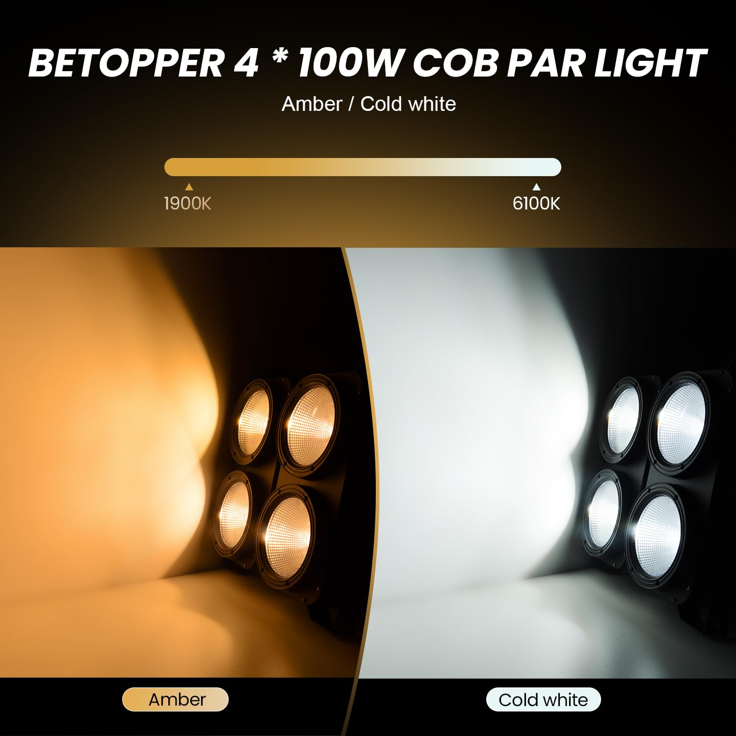 BETOPPER 4 x 100 W LED Par Light Warm Cold White 4 eye COB Stage Light