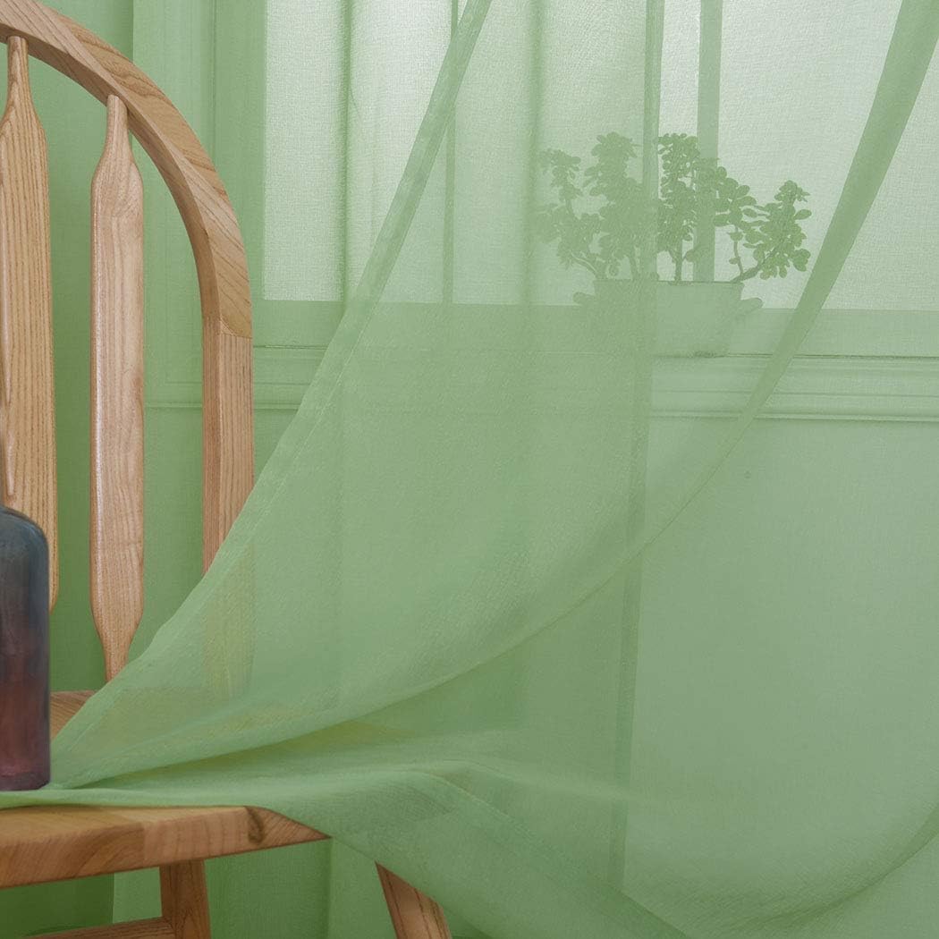 MYSTIC-HOME Sage Green Sheer Curtains 84 Inches Long, Rod Pocket Sheer Drapes Bedroom, 2 Panels