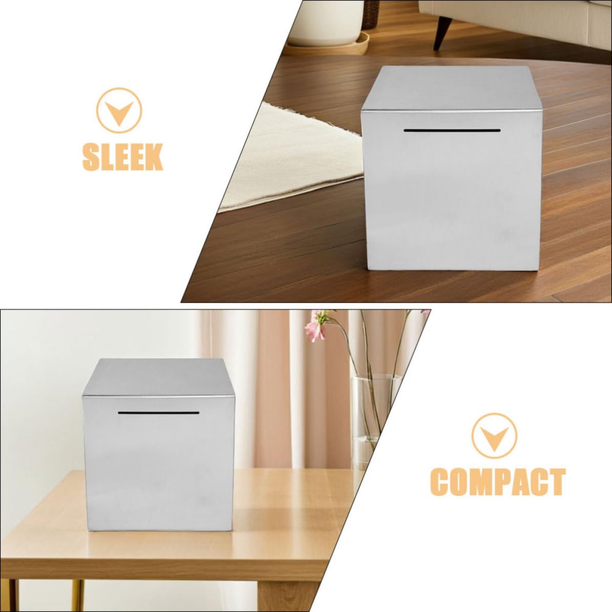 KOMBIUDA Tirelire Coffre-fort en Métal Argent 20x20x20 Cm, Boîte à Économies Inouvrable Multifonction pour Bureau et Maison, Coffre Sécurisé pour Adultes et Collecte de Dons
