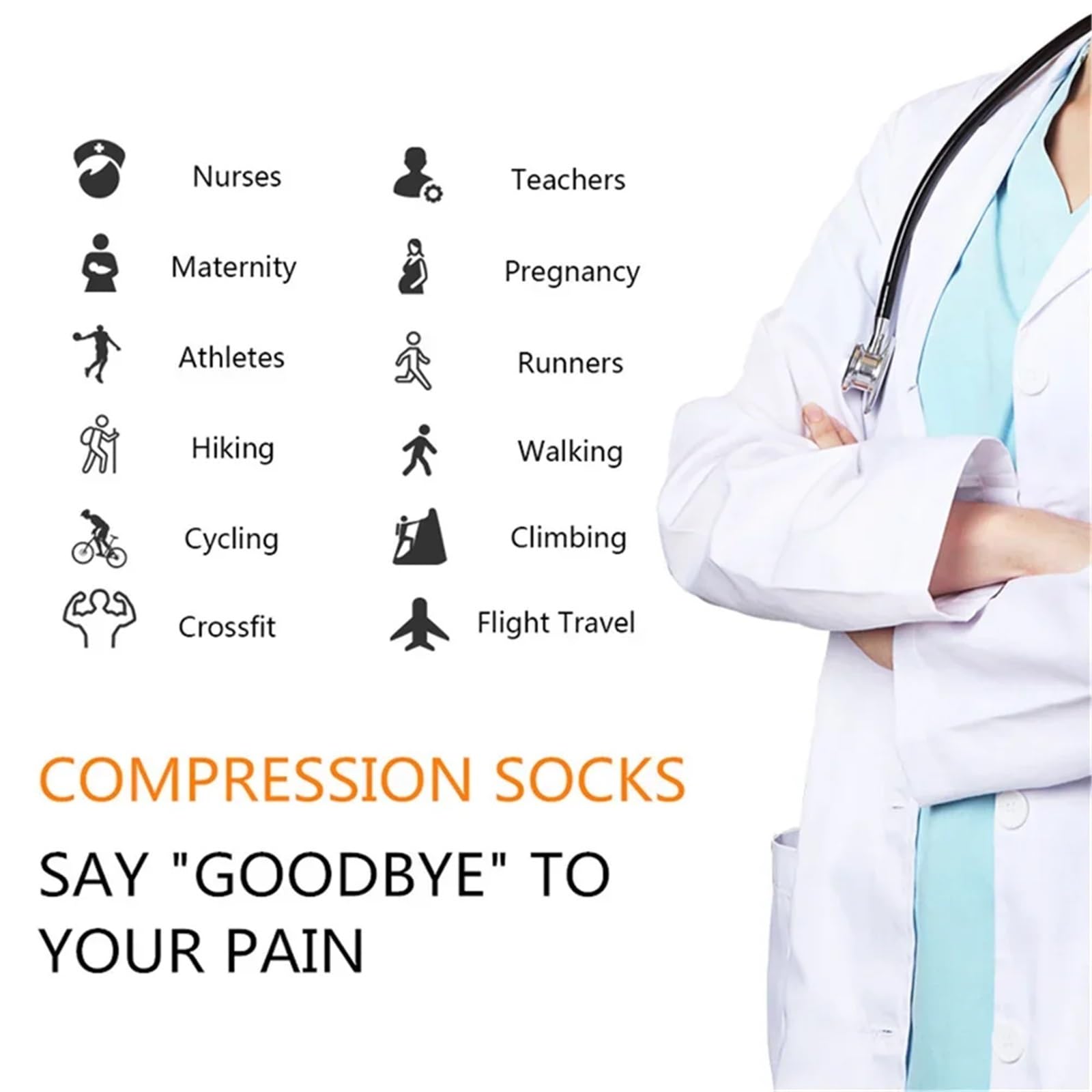 Medias Compresion Hombre 5 pares de calcetines compresión for hombre, deportivos for correr, hasta la rodilla, 20-30 mmHg, médicos for venas varicosas y edemas for mujer