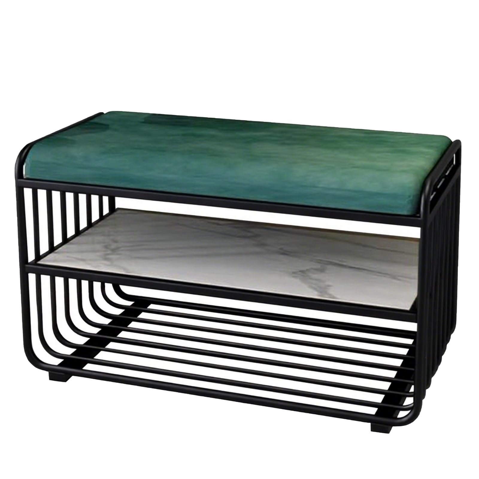 LWJSOCP Compact 2Tier Shoe Bench with Cushion & ShelfMultiPurpose Iron e Entryway Shoe Rack for Hallway Living Room BedroomStylish Green 31.49in/80cm