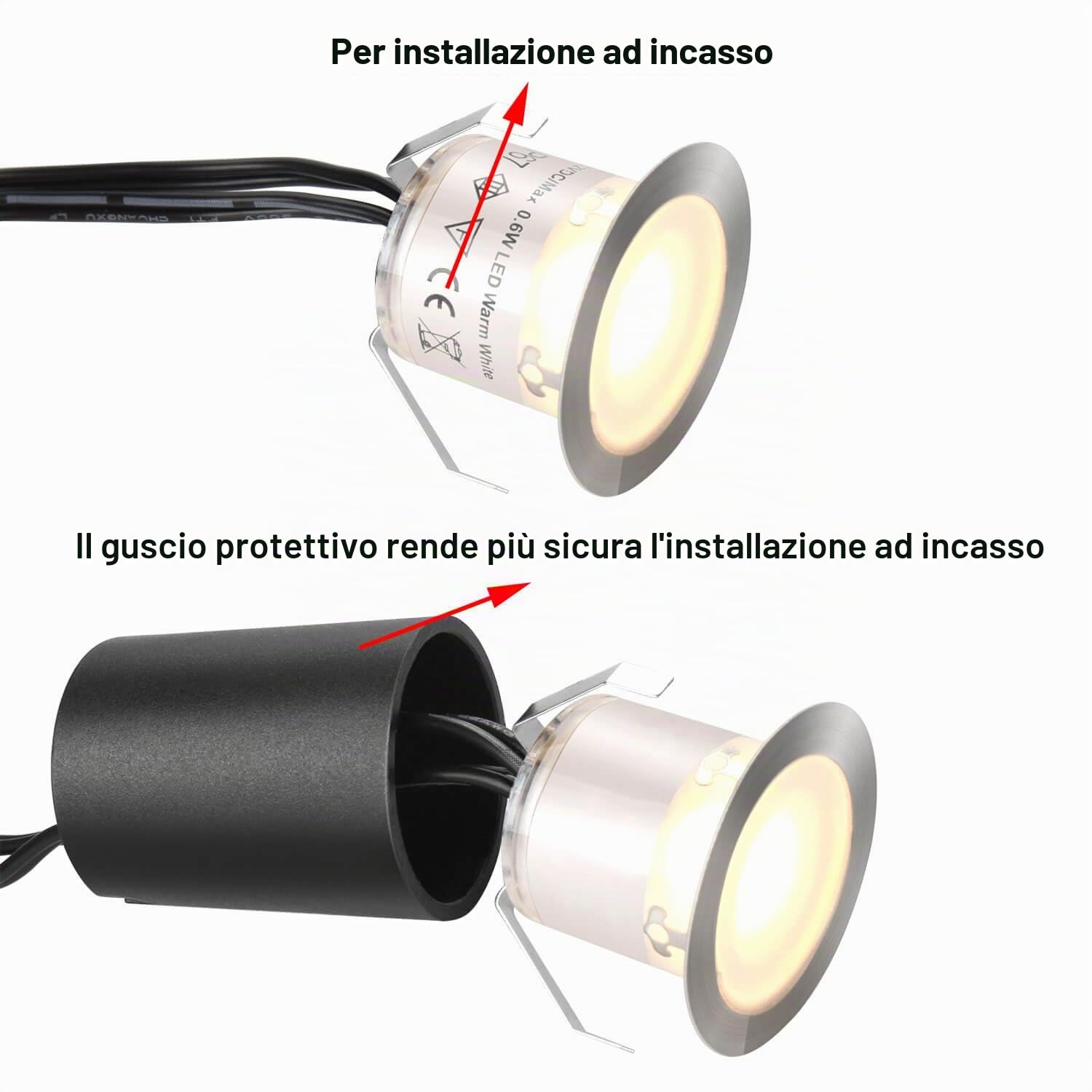 SMY 16pcs Faretti LED Incasso per Terrazze, con Guscio di Protezione, Diametro 32mm, Luce Bianca Calda e Impermeabile IP67, 0.6W DC12V Faretto da Incasso per Giardino Gradini Scale Pavimento Cucina