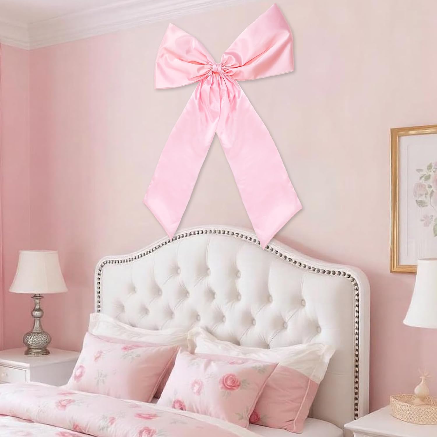 JarThenaAMCS 42 Inch Big Pink Bow Birthday Wall Decorations Giant Large Satin Bow Themed Party for Valentine's Day Home Backdrop Baby Shower Bridal Showers Wedding Bachelorette Girls Bathroom Supplies