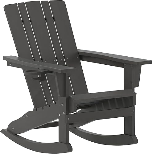 Flash Furniture Halifax Adirondack - Silla mecedora Adirondack con soporte para tazas, silla mecedora Adirondack de poliresina resistente a la