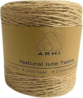 ARHI Natural Jute Twine 3000 Feet, 2mm 3-Ply Jute Rope for Crafts, Garde...